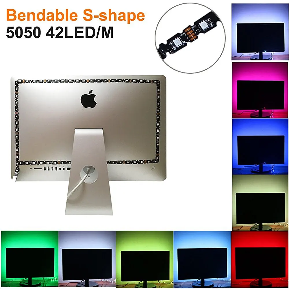 

UnvarySam 12V Power S-Shape 5050 RGB LED TV Monitor Backlighting LED mood Light Desktop Monitors HDTV Background Lighting