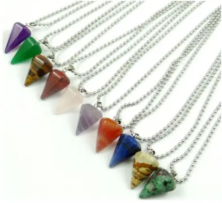 

Natural stone Quartz Crystal Opal agates Hexagonal shape pendulum Pendant stainless steel Chains for diy Jewelry making Necklace