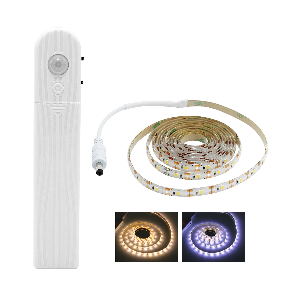 

PIR Motion Sensor LED Bed Closet Night Light 1M 2M 3M Dimmable Flexiable LED Strip Lamp AAA Battery Power for Wardrobe Stair