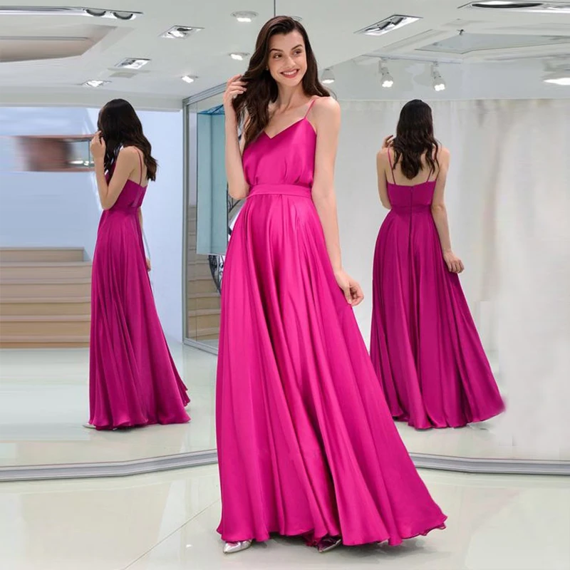 

Floor Length Fuchsia Satin Long Skirts Custom Made Formal Skirts For Women Zipper Up Autumn Maxi Party Skirts Separate