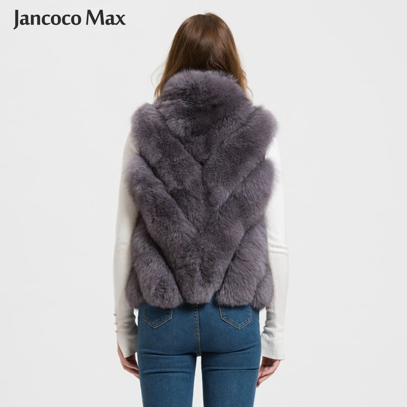 Женский жилет с лисьим мехом Jancoco Max зимний воротником мандарин S1708 2019|real fur vest|real