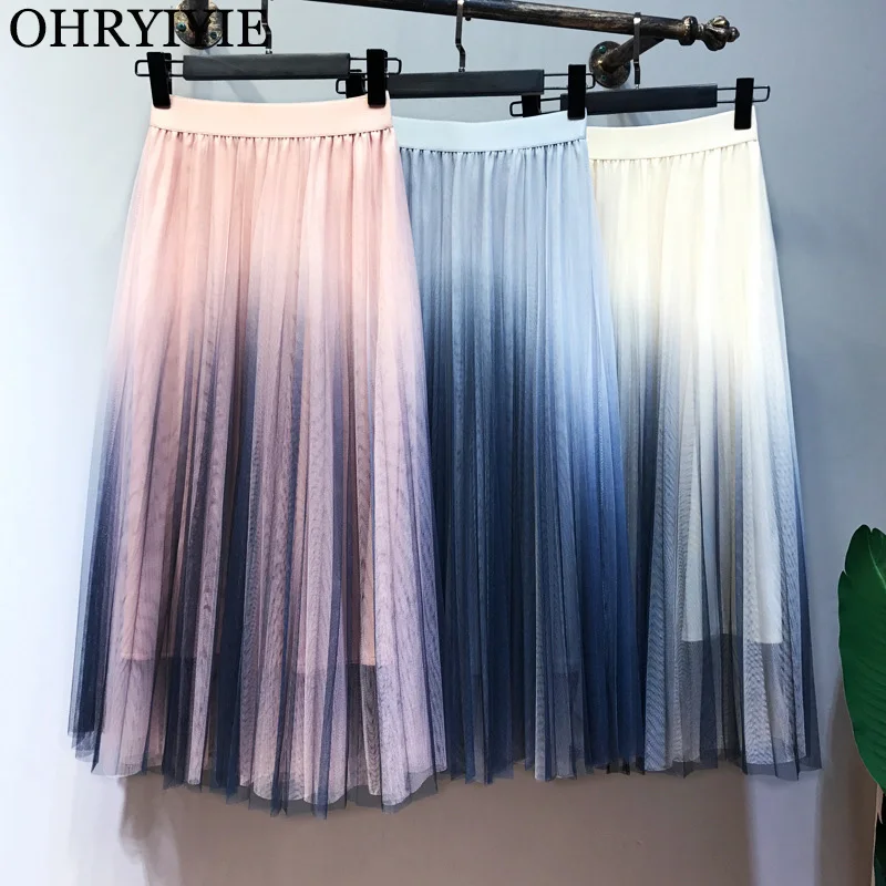 Женская фатиновая юбка OHRYIYIE летняя плиссированная пачка градиентного цвета в