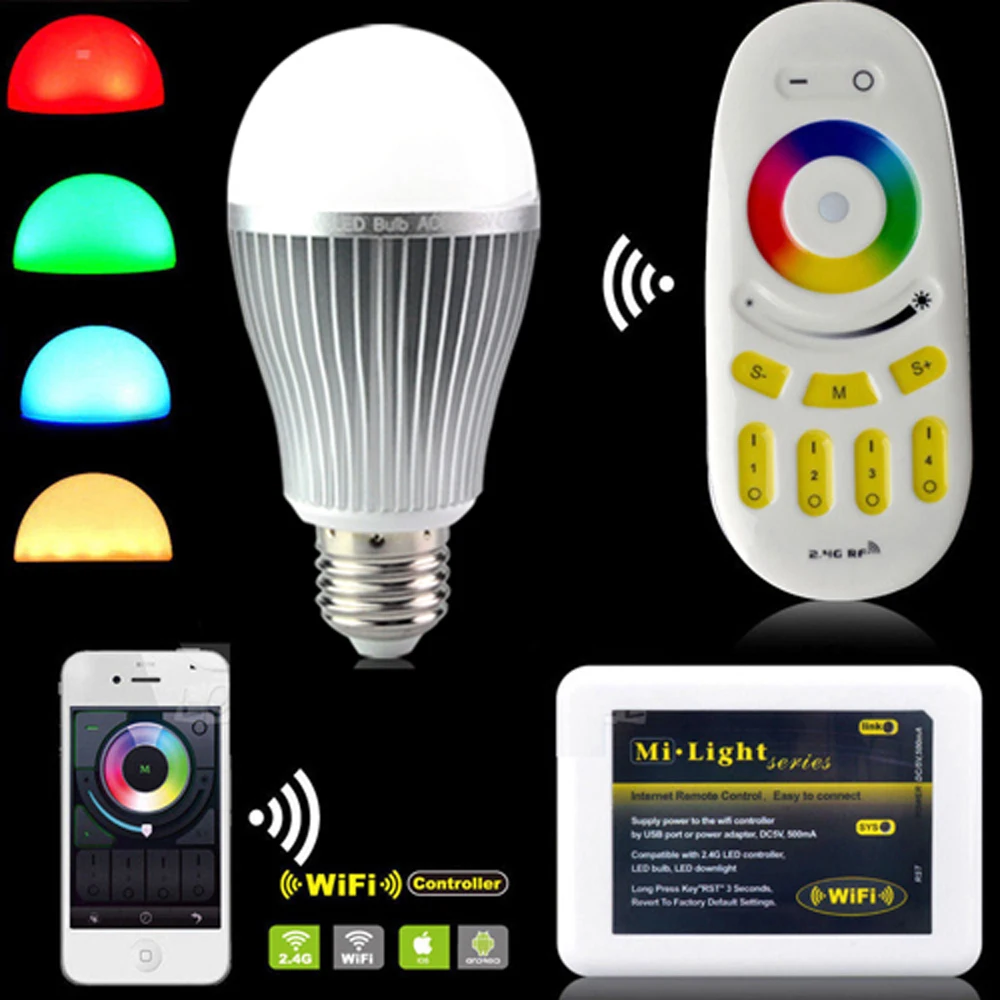 Milight LED light bulbs 2.4G Wireless E27 RGBW rgb wifi LED Dimmable