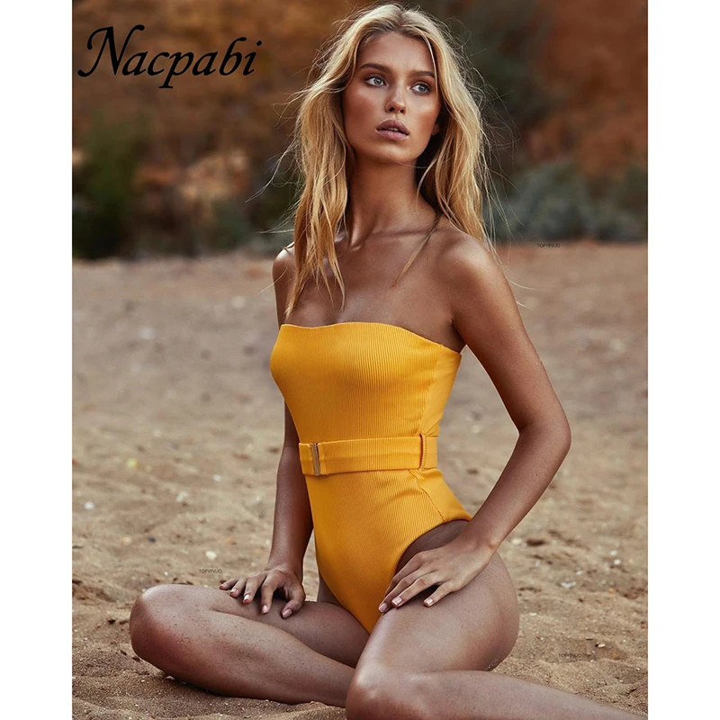 

2019 New Arrivals Women's Bikini Hign Cut Solid One Piece Monokini Swimsuits Backless Thong Belt Bathing Suits Maillot De Bain