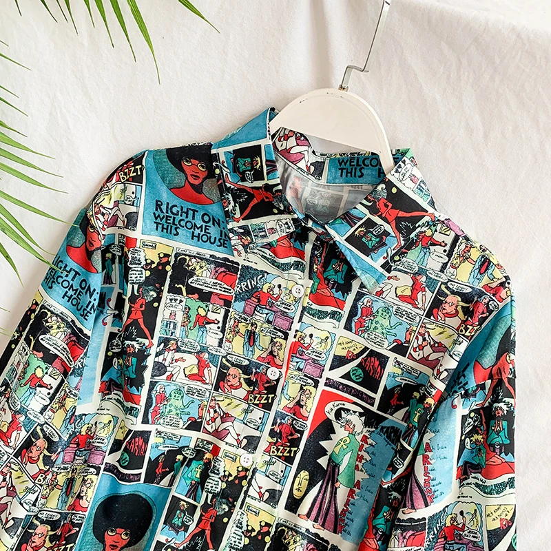Korobov, винтажная женская блузка, новинка, летняя, мультяшный принт, Harajuku, рубашки с длинным рукавом, уличная одежда, Mujer Blusas, топы, 77279