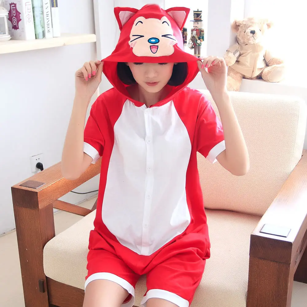 Cartoon Anime Red Fox Cosplay Costume Summer Jumpsuit Short Sleeve Animal  Red Ali The Fox Pajamas Onesie Adult Child Sleepwear