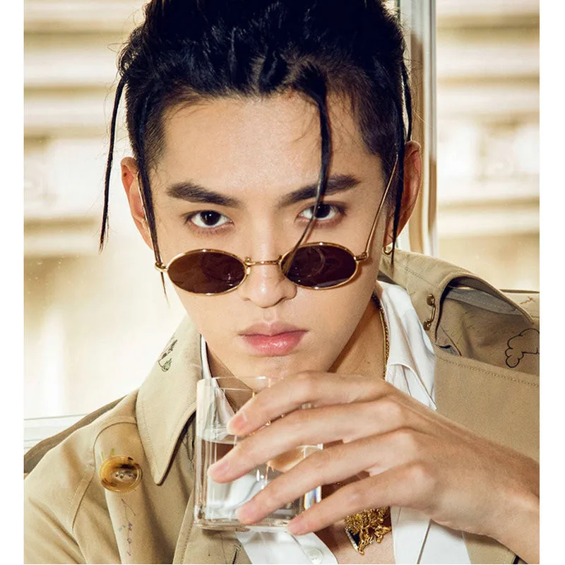 

metal Frame Small oval Sunglasses Men new designer Fashion Women Vintage Sun Glasses 2018 popular eyewear black oval glasses FML