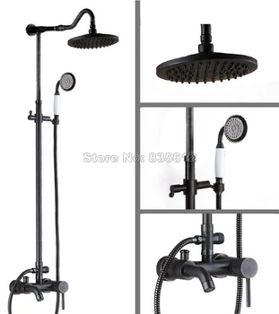 

Black Oil Rubbed Bronze Bathroom Rain Shower Faucet Set with Handheld Shower + Wall Mounted Single Handle Tub Mixer Taps Wrs604