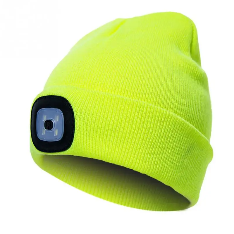 Fluorescent Yellow Светодиодный головной убор унисекс с подсветкой, зимняя теплая вязаная шапка для рыбалки, бега, светодиодный фонарик, походная альпинистская кепка вязаная шапка - Цвет: Fluorescent Yellow