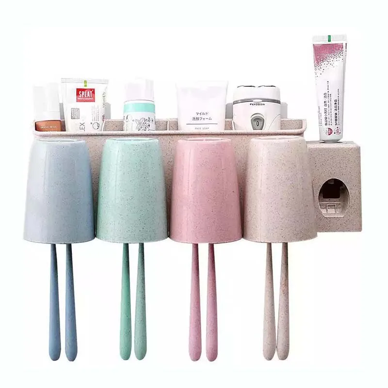 

Wall Mounted Toothbrush Holder Automatic Toothpaste Dispenser Holder Family Rack Squeezer Bathroom Wash Cup Accessories Sets