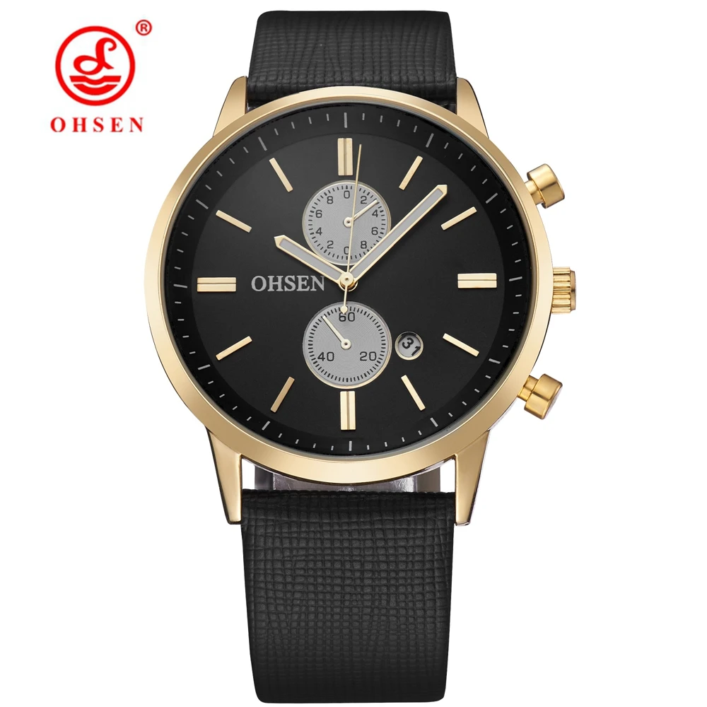 

Fashion Brand OHSEN Casual Analog Sport Quartz Wrist Watch Men Military Waterproof PU Band Calendar Watch Black relog hombre