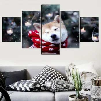 

Modular Canvas Modern Print Type Pictures Wall Art Home Decor 5 Pieces Pet Dog Poster Animal Shiba Inu Paintings For Kids Room