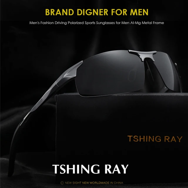 TSHING RAY Men Driving Polarized Sunglasses Men Al-Mg Frame Rimless Sports Mirror Coating Sun Glasses For Male UV400