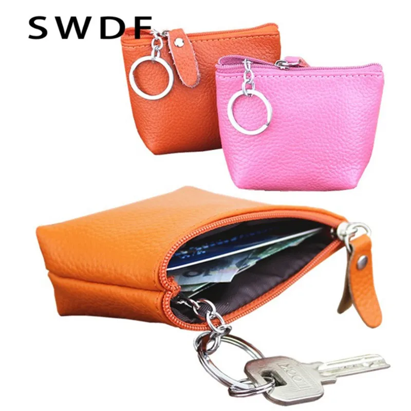 SWDF Men and Women's Coin Purse Zipper Pouch Real Leather Mini High Quality Zipper Free Bags