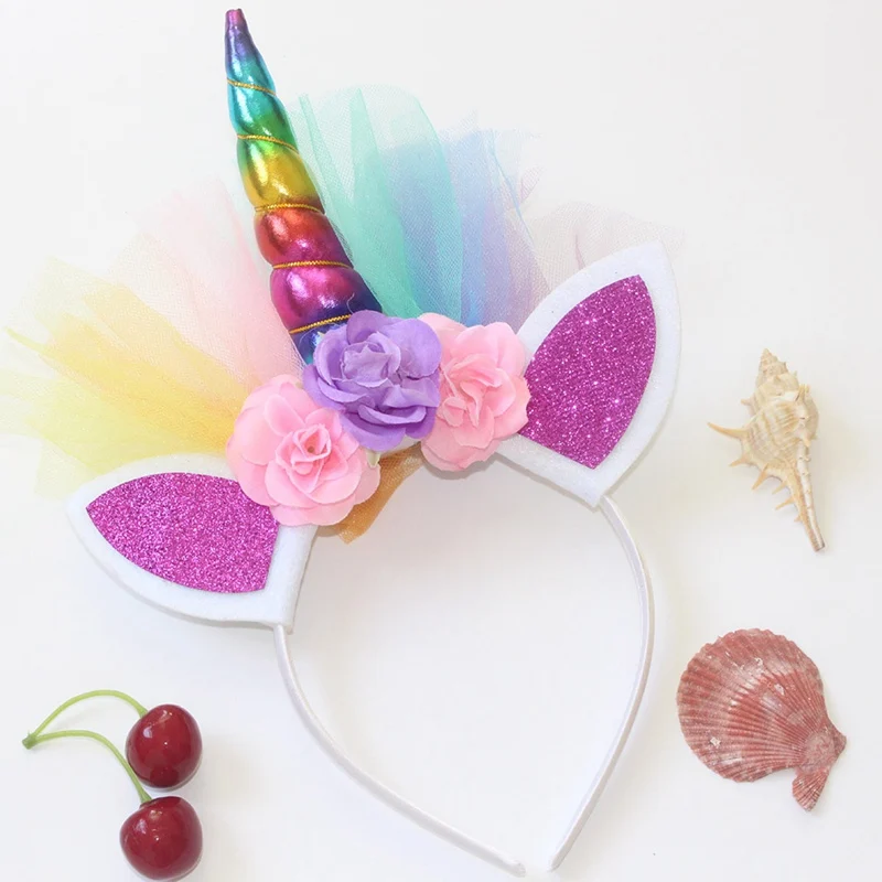 

1Pcs DIY Kids Baby Unicorn Headband Glitter Hairband Rainbow Unicorn Horn Hairband Bonus For Party