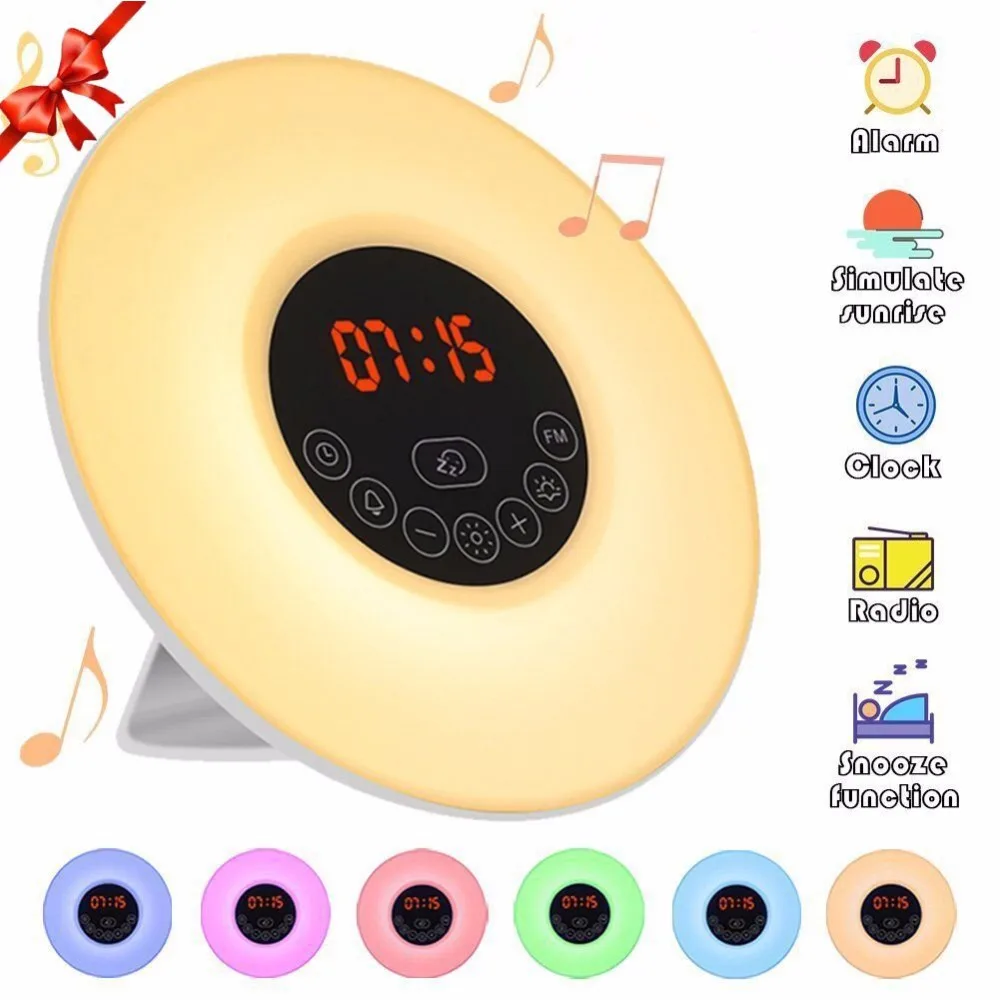 USB Led Wake Up Light Digital Alarm Clock Nature Sound Night Light RGB