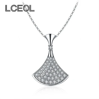 

LCEOL Famous Brand Style Fan Shape Pendant Necklace Clear Zircon Pave Setting Necklaces For Women Luxury Jewelry Torque