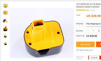 

12V 4500mAh Ni-CD Battery Replacement for Dewalt DC9071 DE9037 DE9071 DW9072 DE9075 DE9501