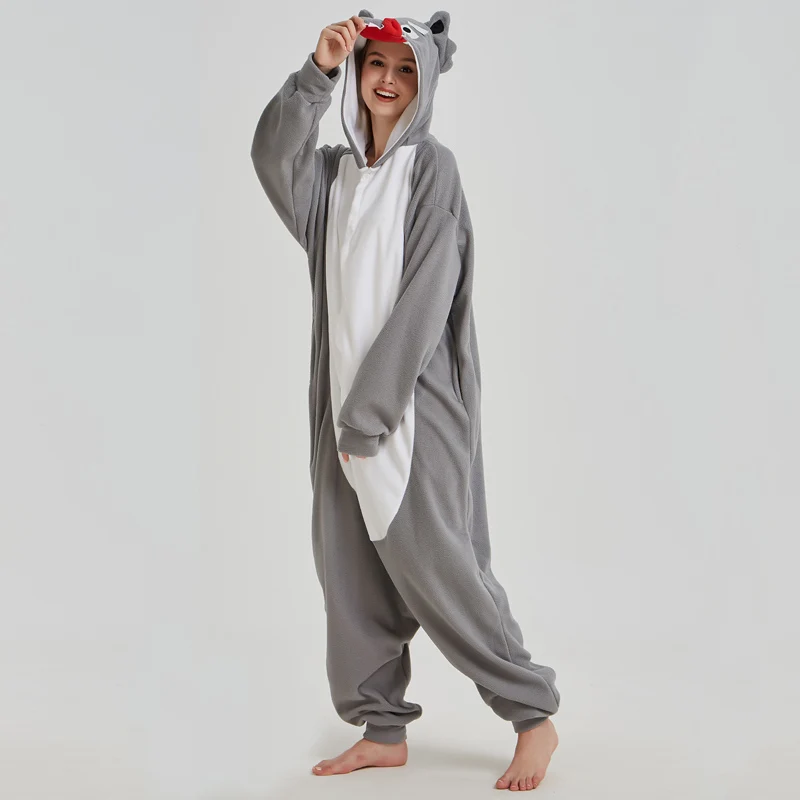 Fancy Grey Wolf Kigurumi Pajama Animal Adult Onesies For Women Pyjamas One-Piece Sleepwear Pyjamas Halloween Christmas Party (6)