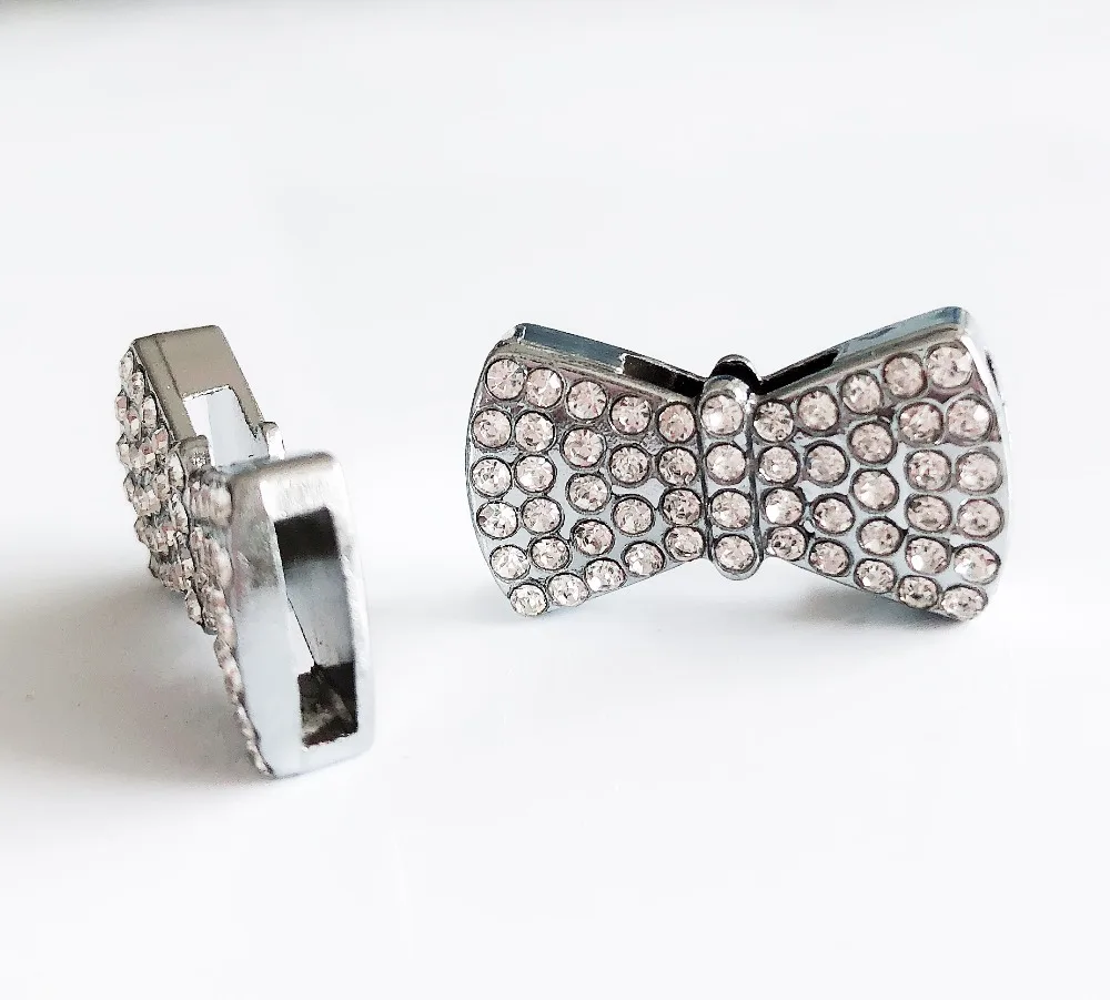 

Free Shipping, 10PCS 10MM Clear Rhinestone Bowknot Slide Charms Letters Collar Charms Fit 10mm Belts Bracelets