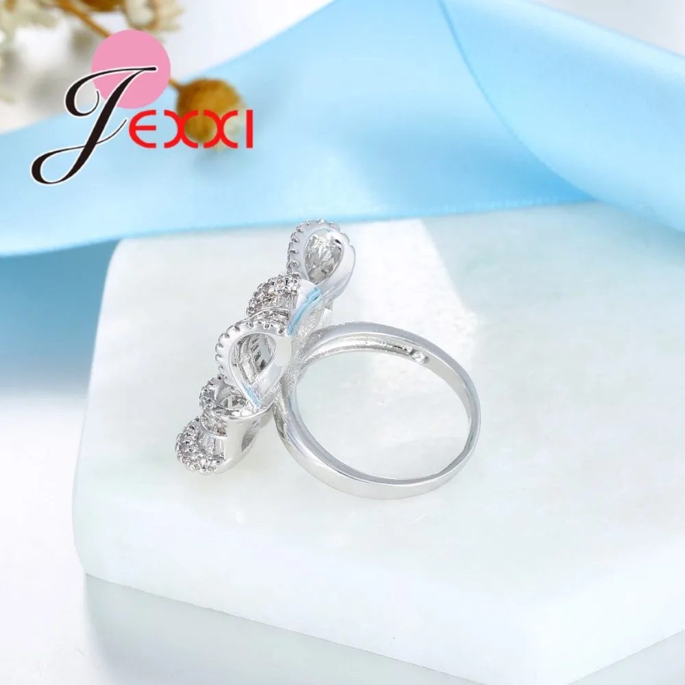 JEXXI High Quality 925 Sterling Silver Jewelry Women Personalized Flower Finger Ring for Wedding Bridal Crystal Anillos