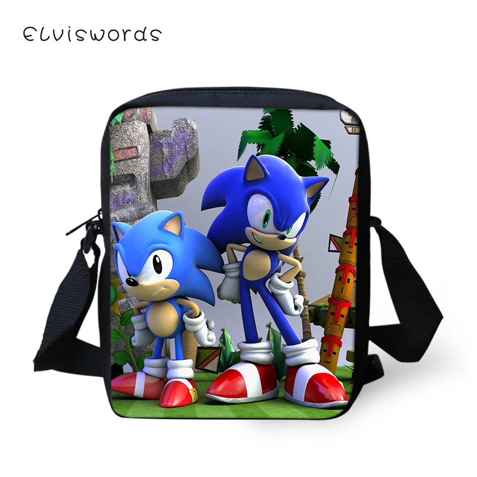 

ELVISWORDS Fashion Messenger Bag Sonic Prints Women's Bag Over the Shoulder Kawaii Pattern Cross Body Bags Travel Mini Purse