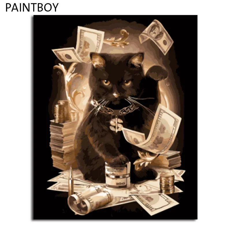 PAINTBOY в рамке DIY картина по номерам животные Кошка на холсте домашний декор для гостиной 40*50 м настенная живопись GX8911