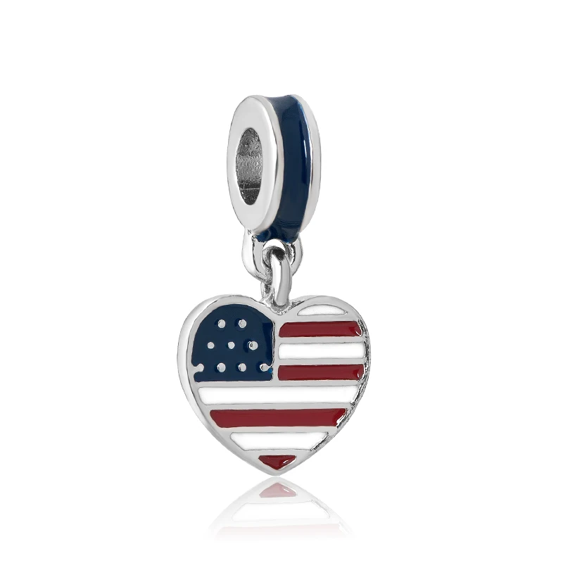 

free shipping plat American USA flag hanging dangle bead Charm Fit European Pandora Charm Bracelet & Necklace B034