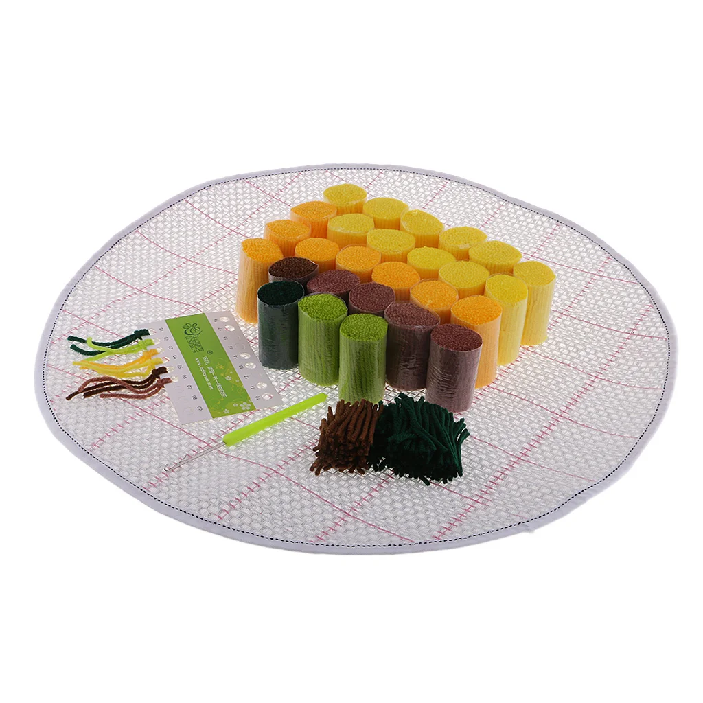 2 Sets Large Latch Hook Rug Kits for Beginners Adults Handmade Sunflower Embroidery Cushion Making