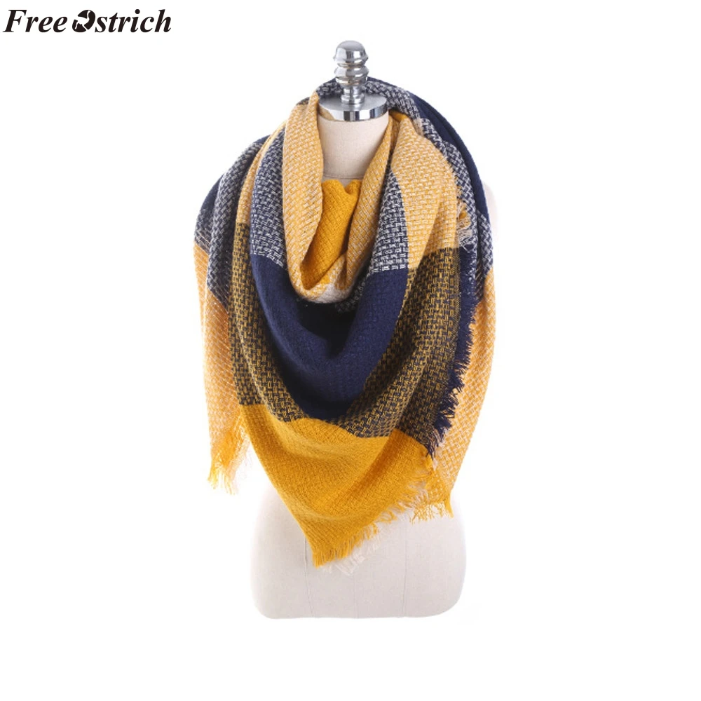 

FREE OSTRICH Women Soft Scarf British Style Colorful Stitch Long Cashmere Wool Shawl Plaid Neck Scarf Luxury Brand Cachecol