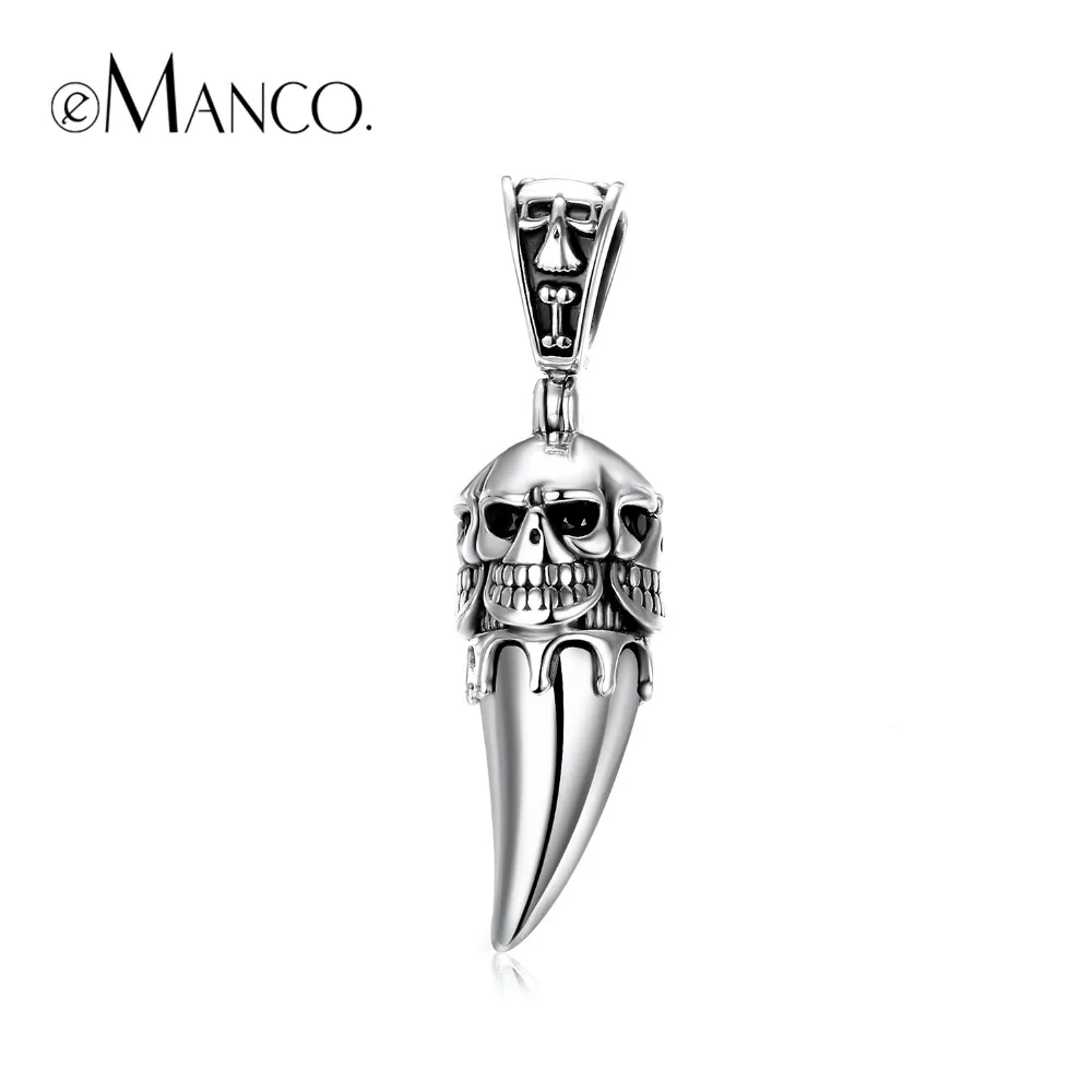 

e-Manco 925 Sterling Silver Gothic Skull Pendants Punk Vintage Skeleton Necklaces Wholesale Unisex New Arrival