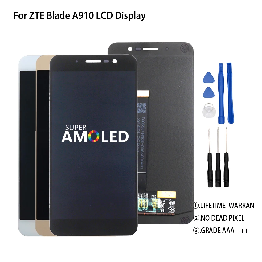 

Original 5.5 inch For ZTE Blade A910 BA910 TD-LTE LCD Display Touch Screen Digitizer Assembly Perfect Repair Part Free Tools