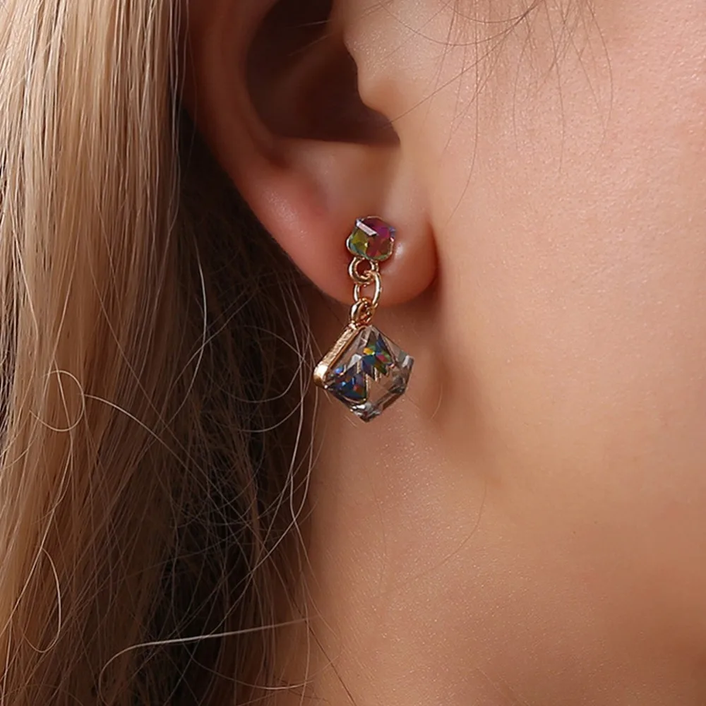 

Cube Square CZ Stud Earrings For Women Luxury Jewelry Gift Wholesale Austrian Crystal Cube Stud Earrings #281879