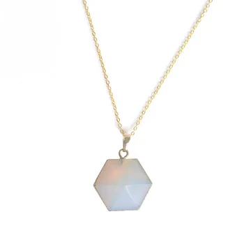 2017 hot natural stone pendant necklace hexagonal pyramid Coupled with the golden chain shows the beauty of women