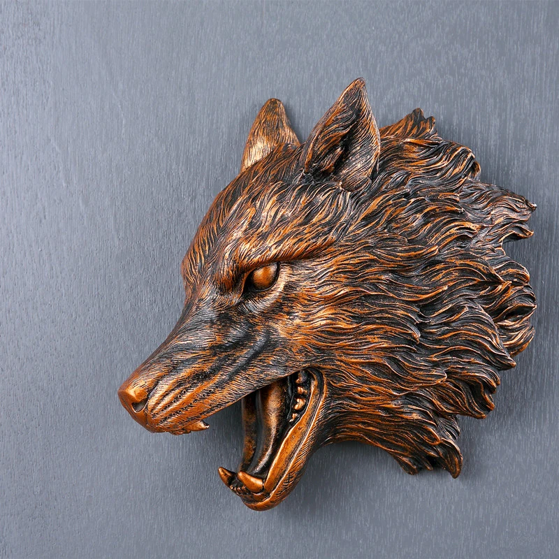  Sculpture Wolf Head Statue 3D Wall Animal Resin Simulation Bedroom Decor Bar Wolf Craft Model Inter - 32966441883