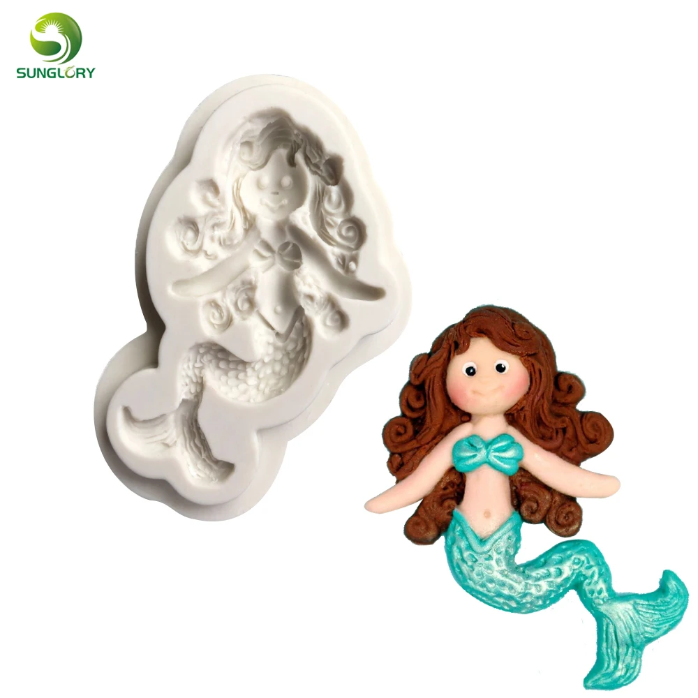 

3D Sugar Buttons Little Mermaid Silicone Mold Cake Decoration Fondant Cupcake Mold For Baking Sugarcraft Chocolate Gumpaste Mold