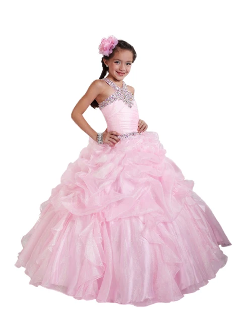 Cheap Spaghetti Waterfall Pick Ups Bubbled Floor Length Fuchsia Mint Blue Ruched Flower Girl Dresses With Criss-cross Back Straps