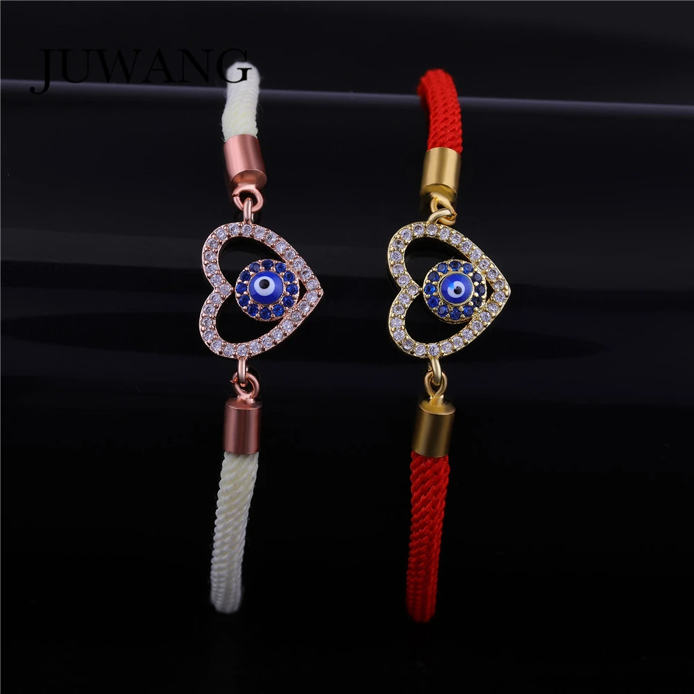 

JUWANG 2018 Heart Shape Turkey Blue Evil Eye Bracelets & Bangles for Women Girl Red/Black Rope String Fashion Jewelry Gift