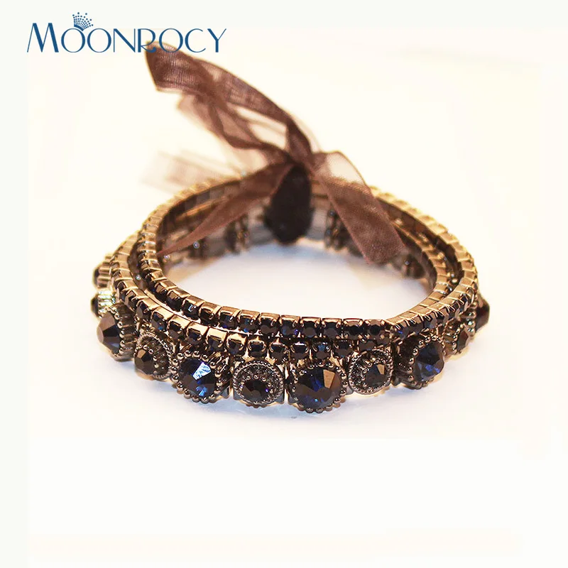 

MOONROCY Free Shipping Fashion Austrian Crystal Bracelet Vintage Jewelry Wholesale Multilayer Bracelet for Girl Women Gift