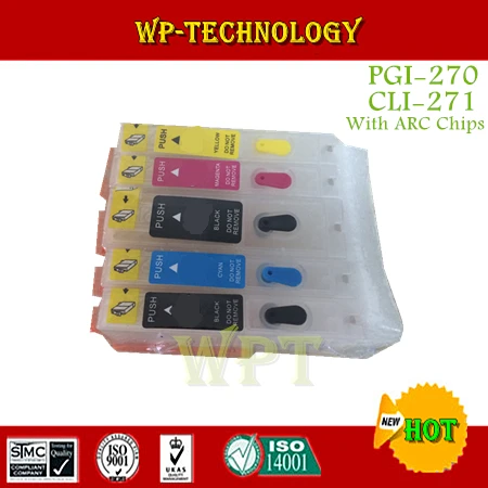 

5PK Refillable Ink cartridge suit for PGI270 CLI271 ,suit for MG5720 MG5721 MG5722 MG6820 MG6821 MG6822 MG7720 ,with ARC