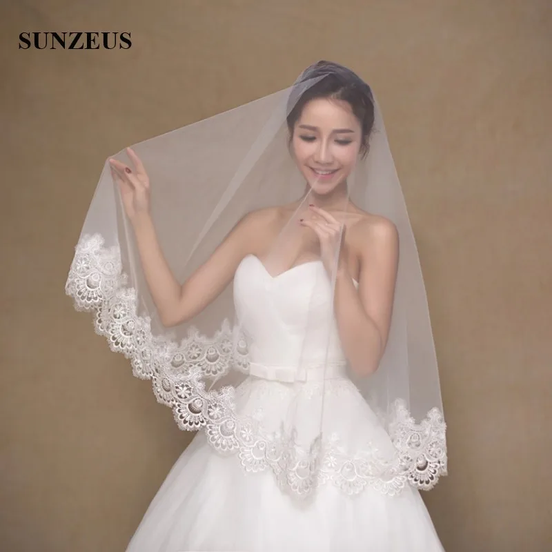 Вуаль де-Мари Красивые фаты 1,5 м края шнурка Bridal Veil Оптовые невесты Аксессуары PJ024