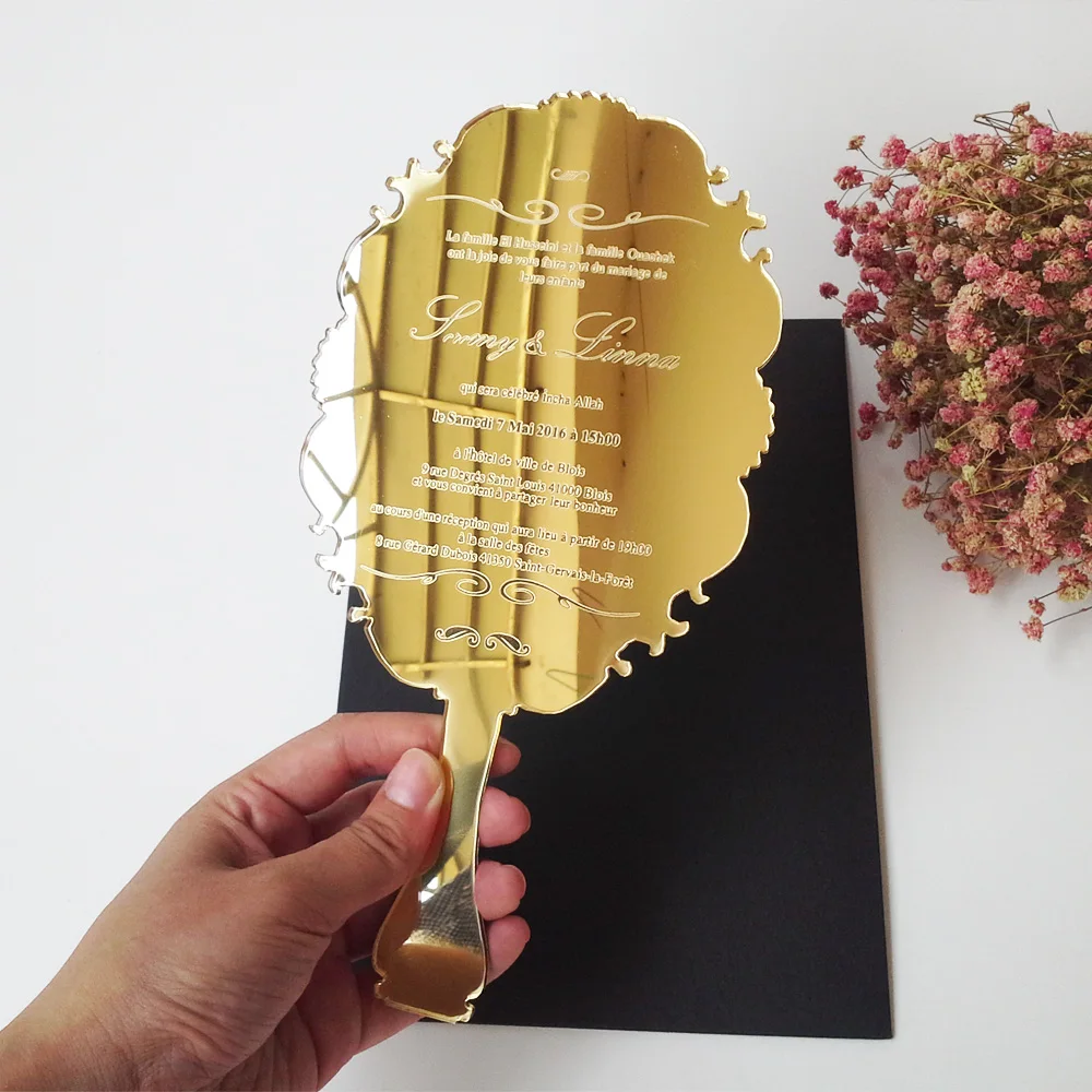 Sample order for 123*238mm handheld mirror shape golden mirror acrylic