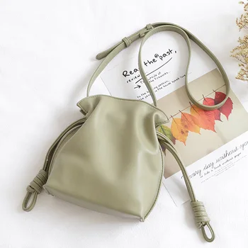 

Quality PU Leather Small Pouch Bag Women Artificial Leather Japanese Style Drawstring Flap Bag Female Small Casual Messenger Bag