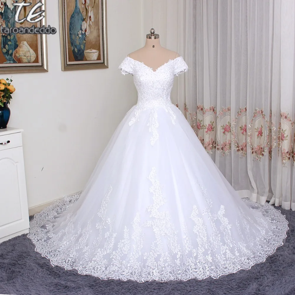 Off The Shoulder Short Sleeves Full Lining Ball Gowns Wedding Dress Off The Shoulder Short Sleeves Full Lining Ball Gowns Wedding Dress Leaf Lace Lique Bridal Gown With Crystals In Dresses From Weddings Events