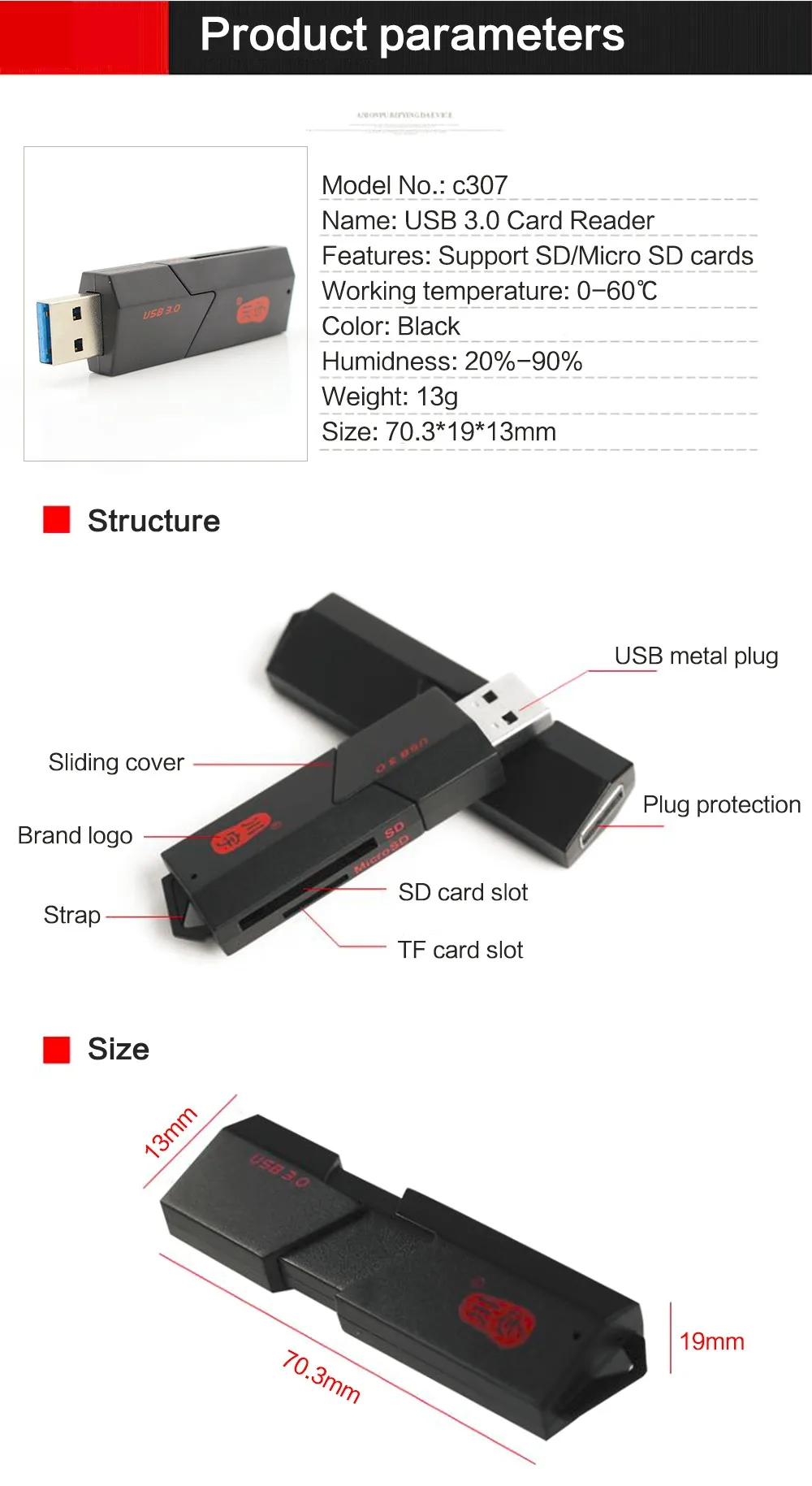 USB 3,0 памяти Multi карт-ридер адаптер объектива для камер Micro SD карты памяти SD/TF Черный