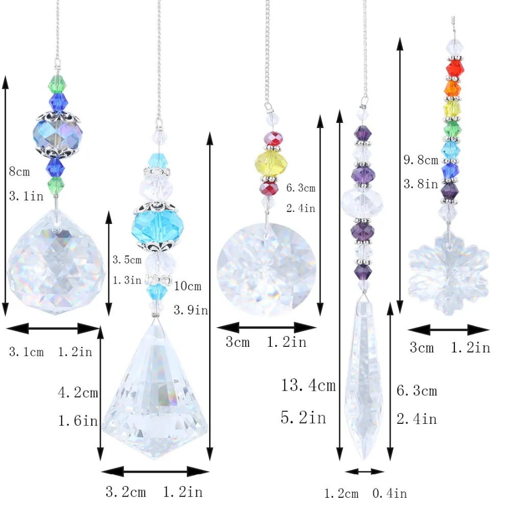 H&D Chandelier Suncatchers Prisms Glass Rainbow Maker Chakra Hanging Suncatcher Window Sun Catcher Gift,Pack of 5