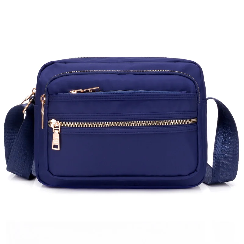 Женская модная однотонная Водонепроницаемая нейлоновая сумка на плечо на молнии, женская сумка через плечо, Женская водонепроницаемая дорожная сумка-мессенджер - Цвет: Синий