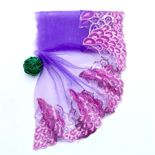 1 ярд красочная эластичная кружевная ткань стрейч 16-20 см кружевная ткань с широкой отделкой эластичный сделай сам для шитья вышитая кружевная отделка для одежды - Цвет: k-purple