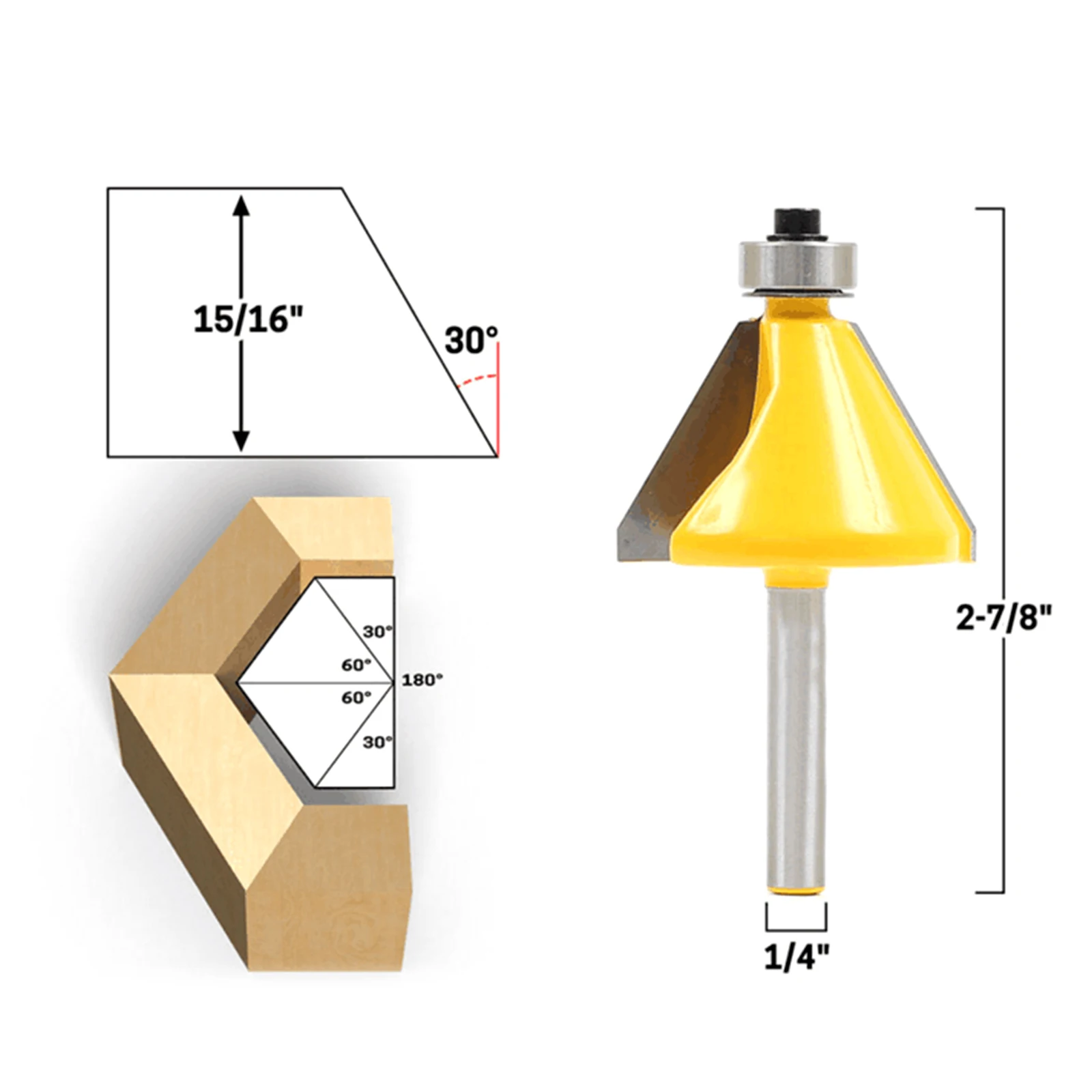 DRELD 1pc Woodworking Capenter Tools 1/4" Shank 30 Degree Chamfer