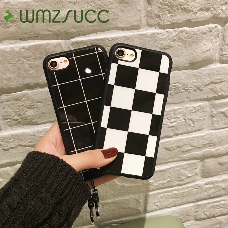 WMZSUCC Simple Black White Check Pattern Phone Case For iPhone 8 7 Back
